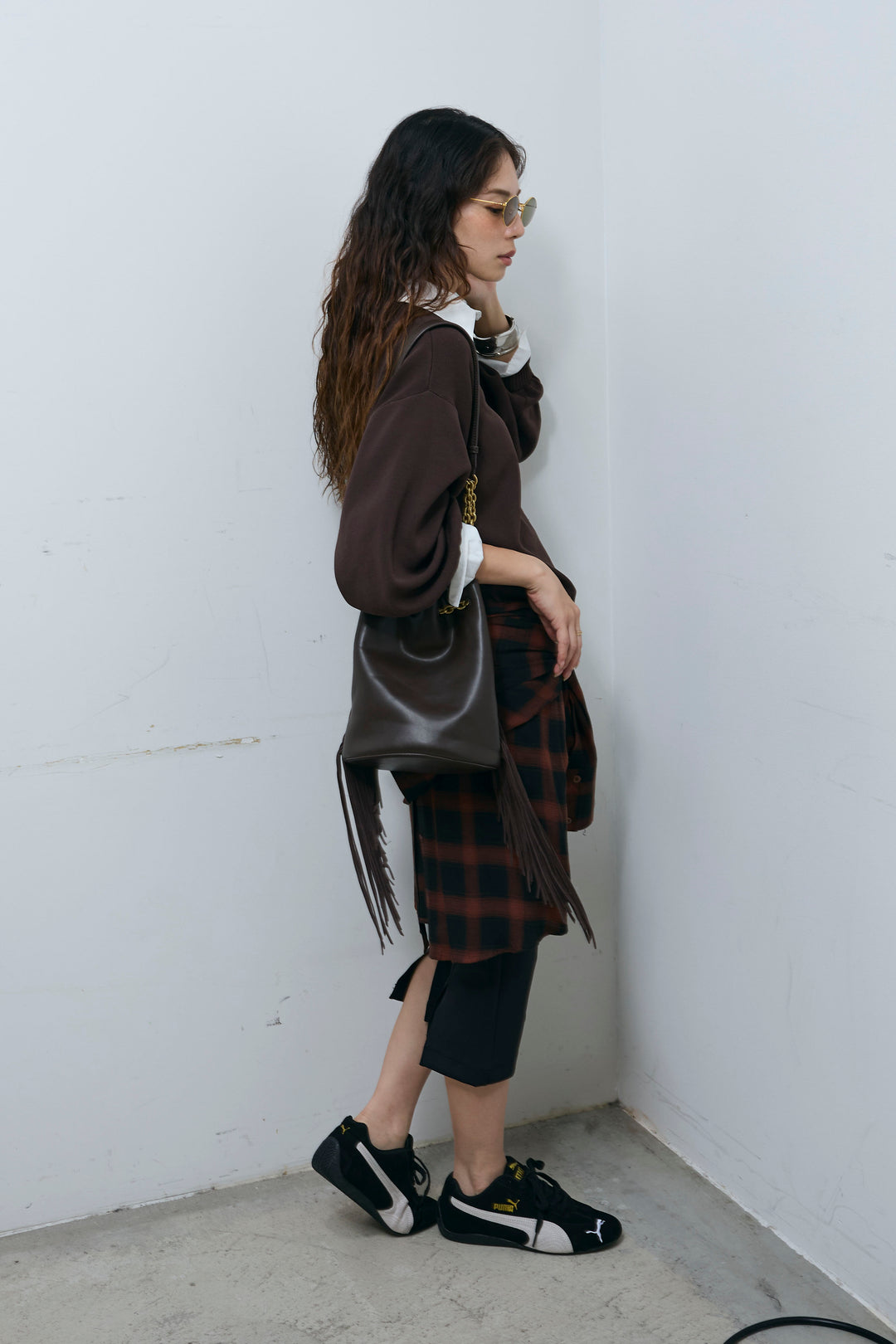 [予約/SET]プレッピーコントラストニット+ストレッチバイカーパンツ(2set)