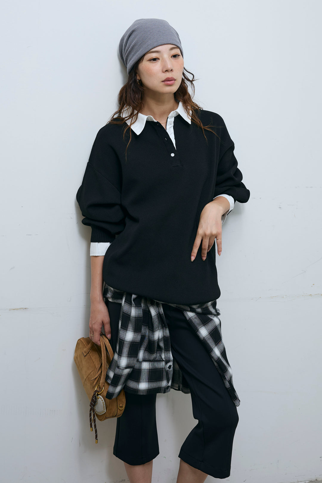 [予約/SET]プレッピーコントラストニット+ストレッチバイカーパンツ(2set)