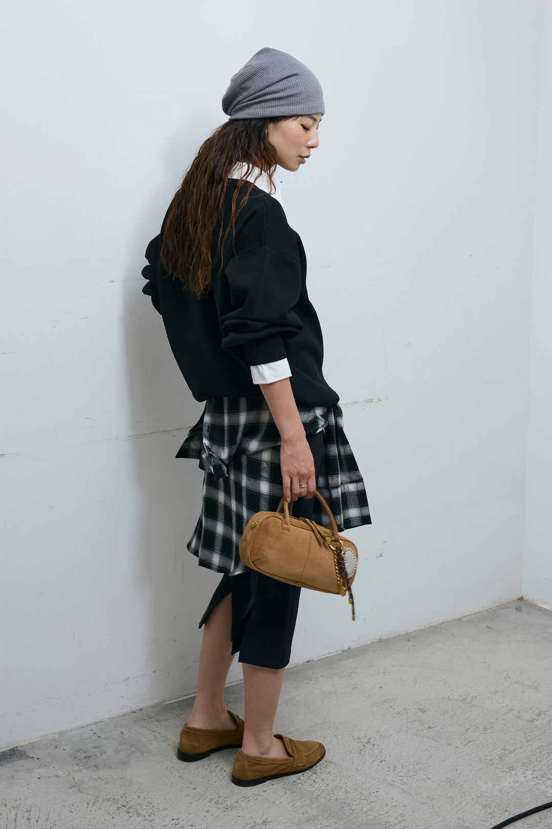 [予約/SET]プレッピーコントラストニット+ストレッチバイカーパンツ(2set)