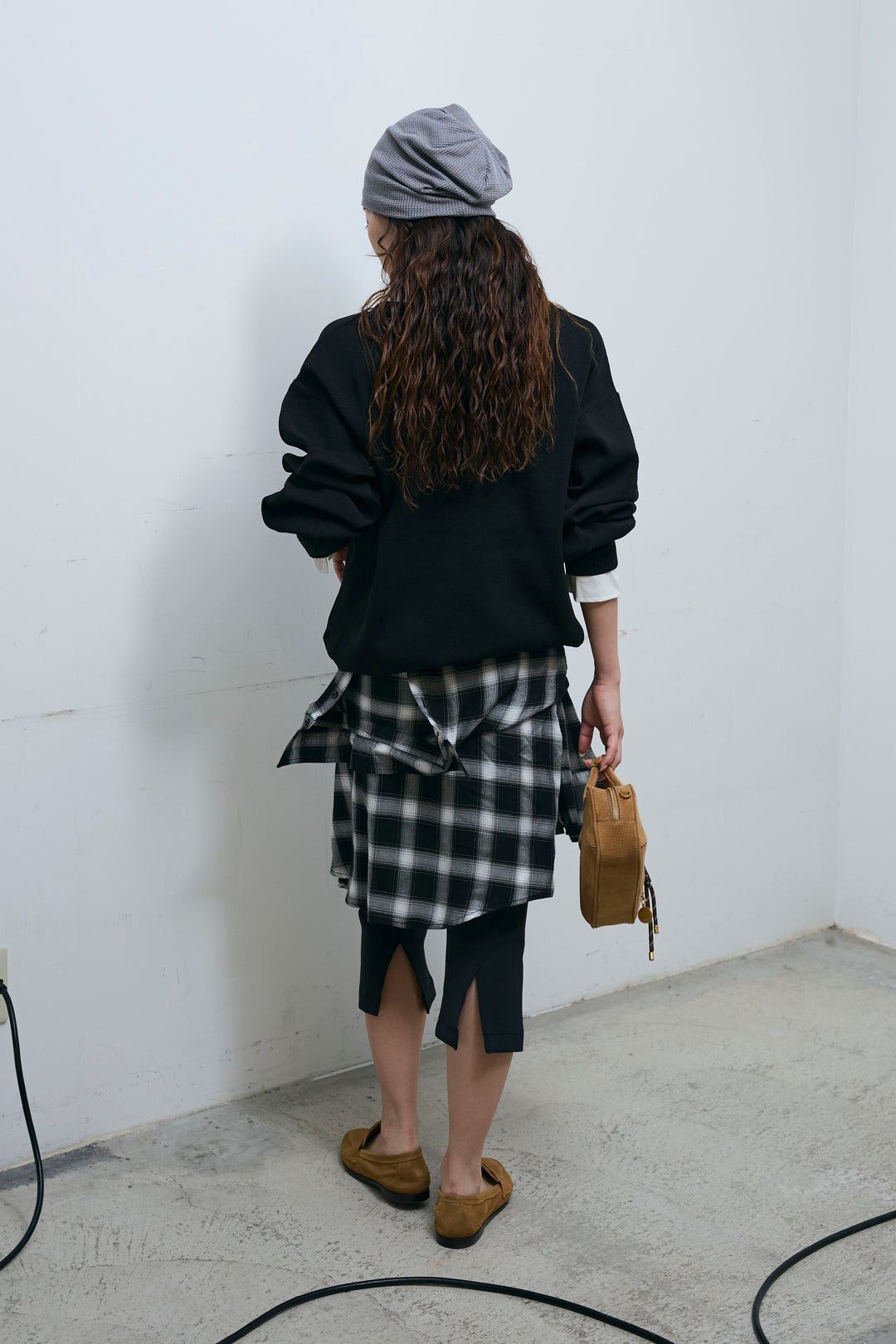 [予約/SET]プレッピーコントラストニット+ストレッチバイカーパンツ(2set)