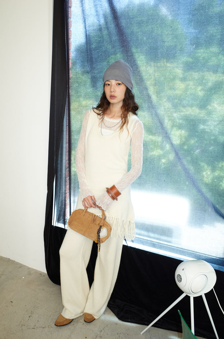 [予約/SET]裾フリンジノースリニット+シアーレーストップス+ニットワイドパンツ(3set)