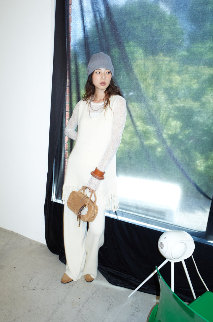 [予約/SET]裾フリンジノースリニット+ニットワイドパンツ(2set)