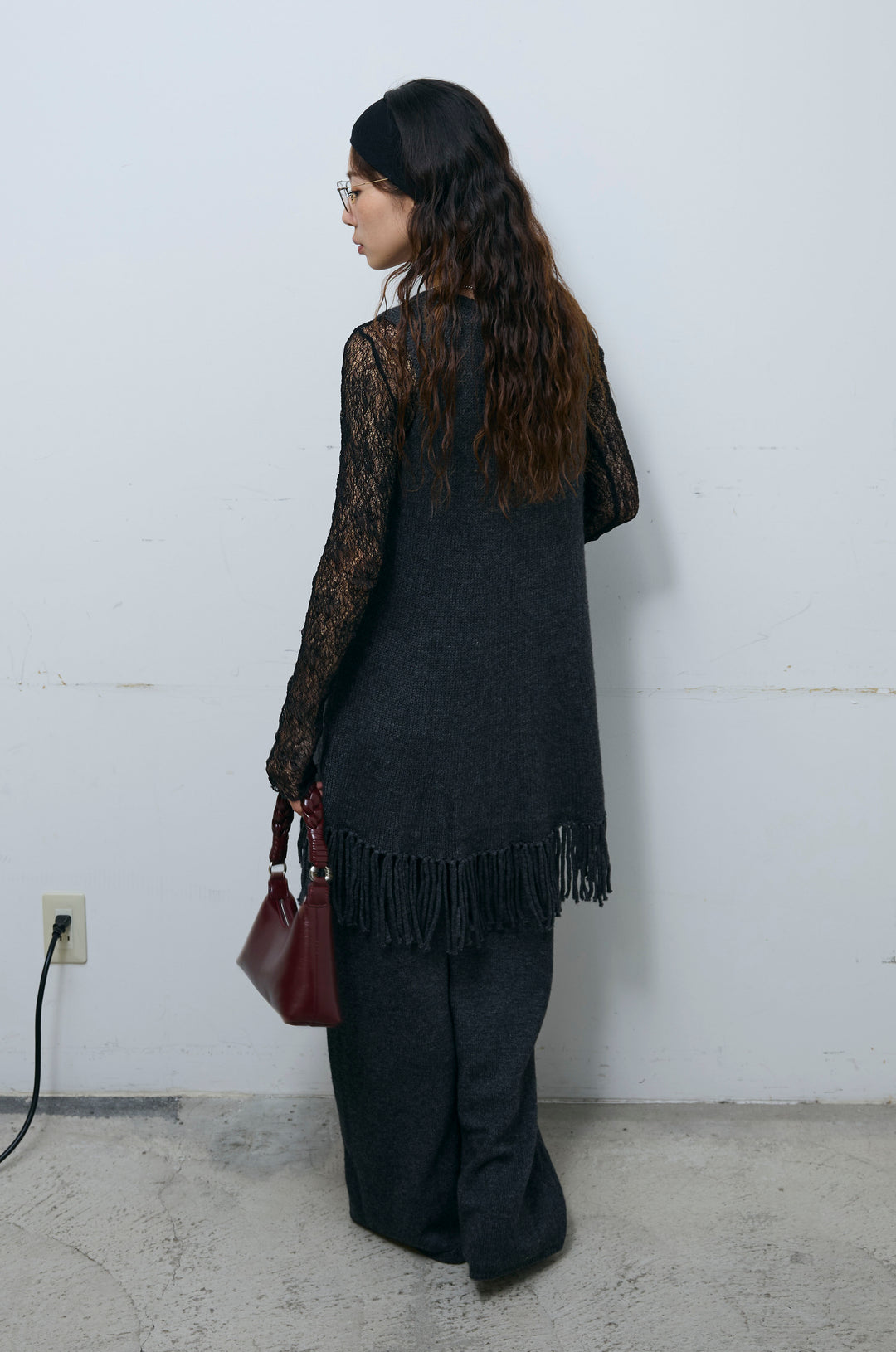 [予約/SET]裾フリンジノースリニット+ニットワイドパンツ(2set)