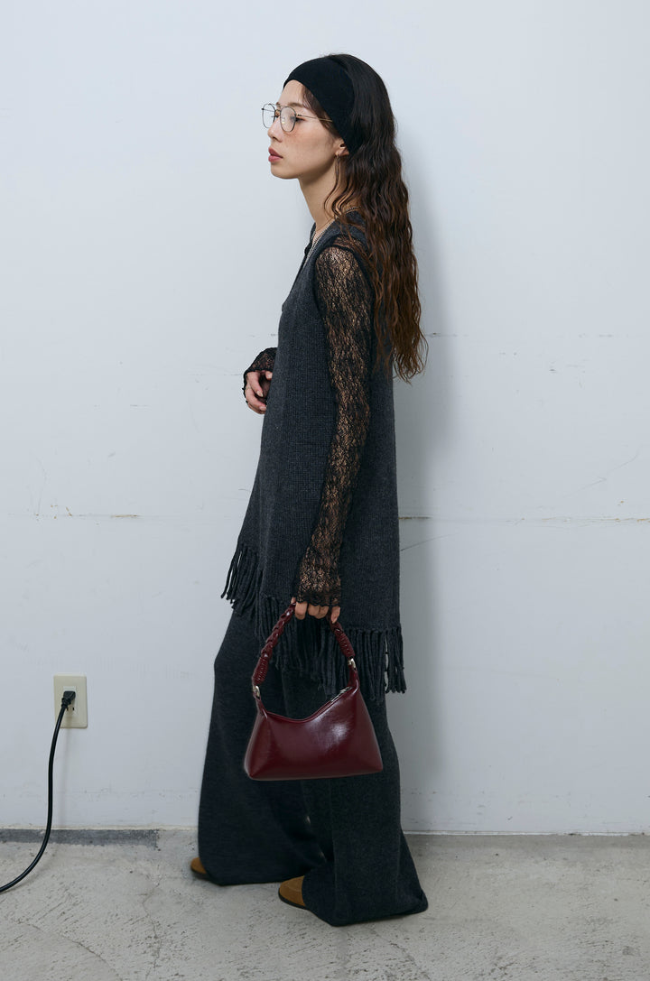 [予約/SET]裾フリンジノースリニット+シアーレーストップス+ニットワイドパンツ(3set)