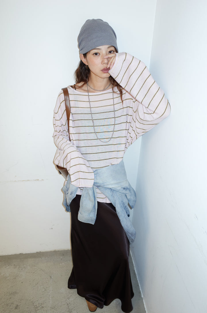 [予約/SET]シアールーズボーダーニット+サテンナロースカート(2set)