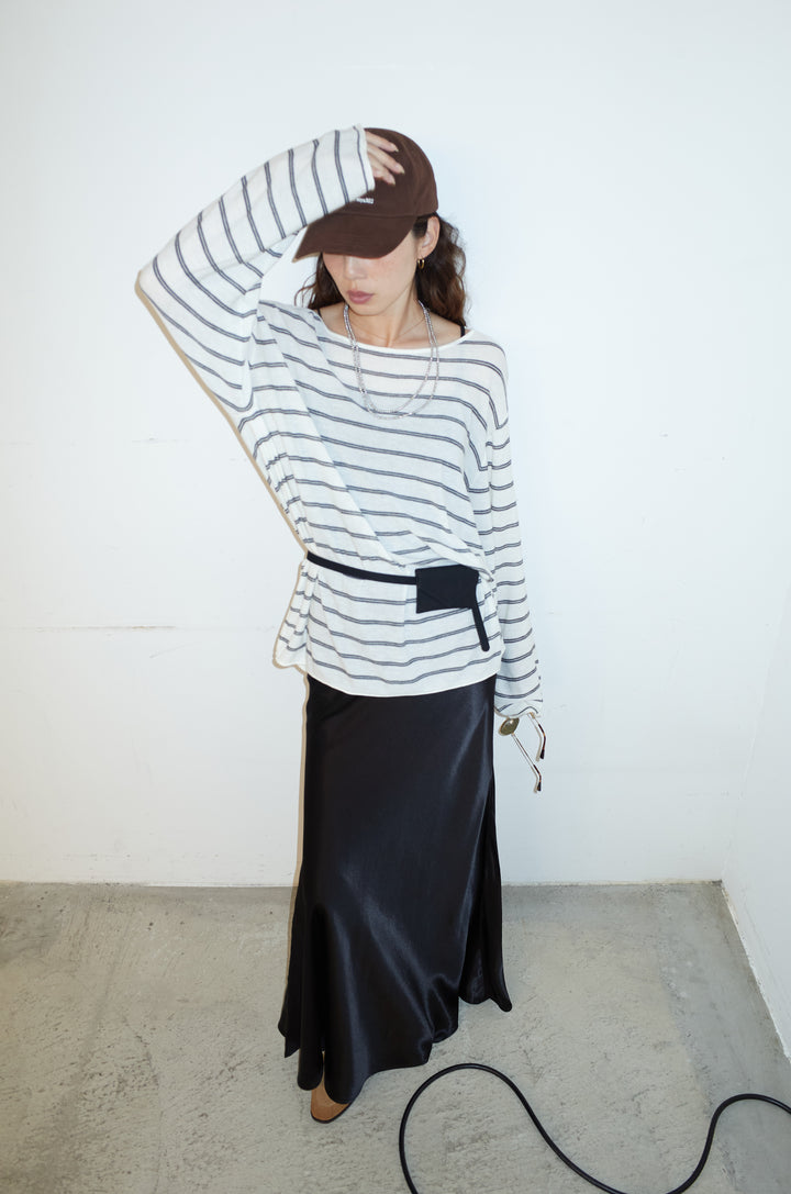 [予約/SET]シアールーズボーダーニット+サテンナロースカート(2set)