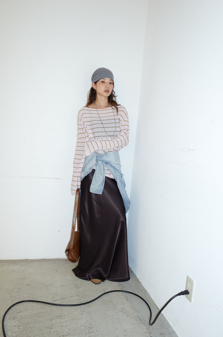 [予約/SET]シアールーズボーダーニット+サテンナロースカート(2set)