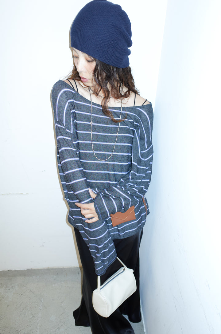 [予約/SET]シアールーズボーダーニット+サテンナロースカート(2set)