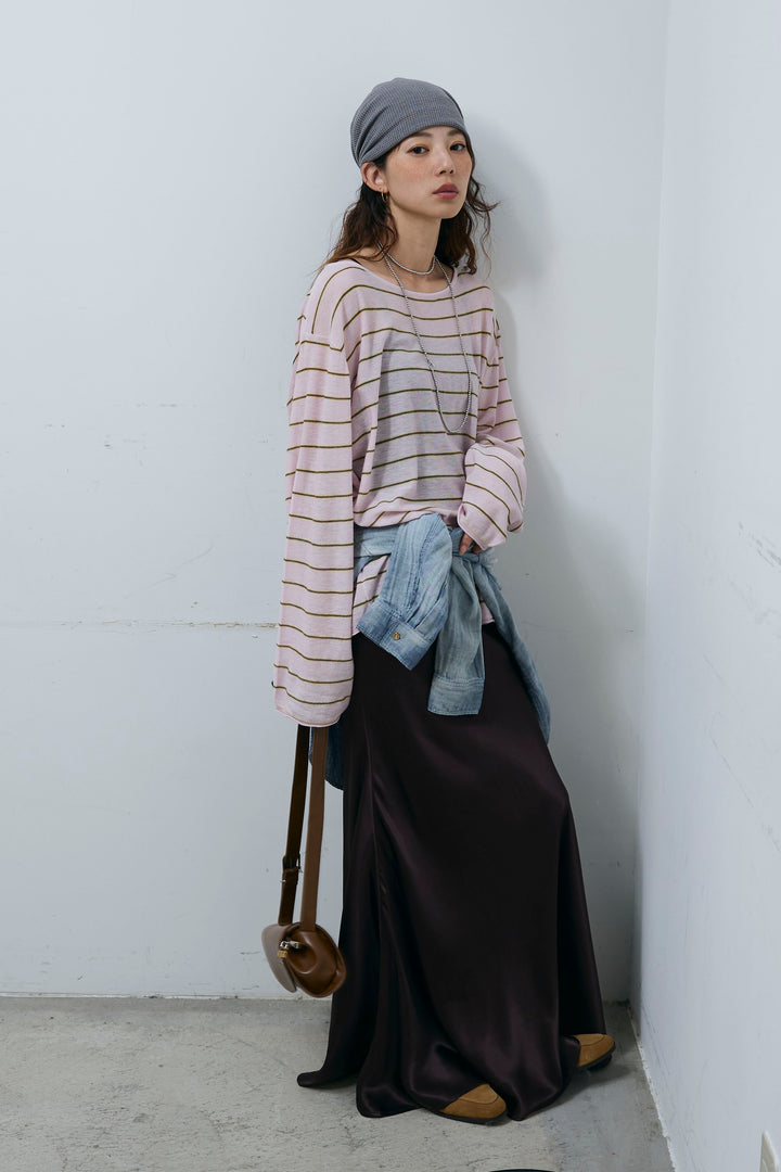 [予約/SET]シアールーズボーダーニット+サテンナロースカート(2set)