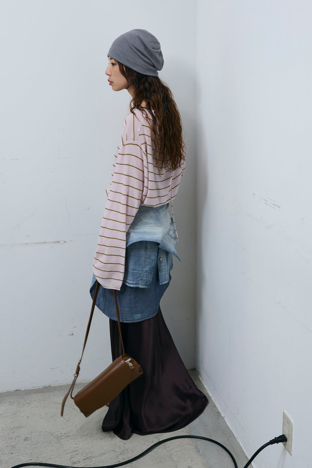 [予約/SET]シアールーズボーダーニット+サテンナロースカート(2set)