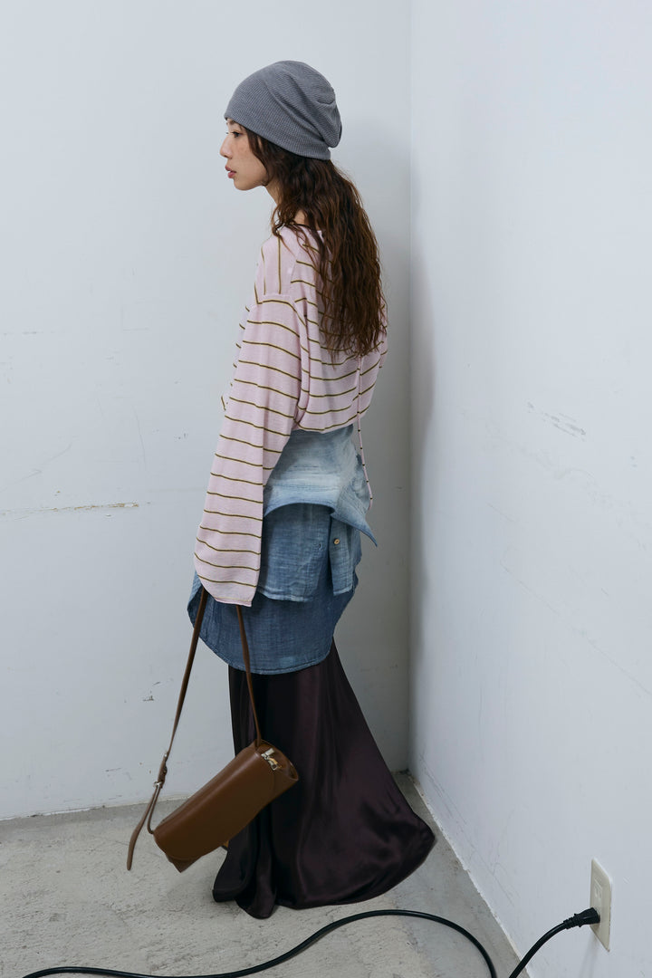 [予約/SET]シアールーズボーダーニット+サテンナロースカート(2set)