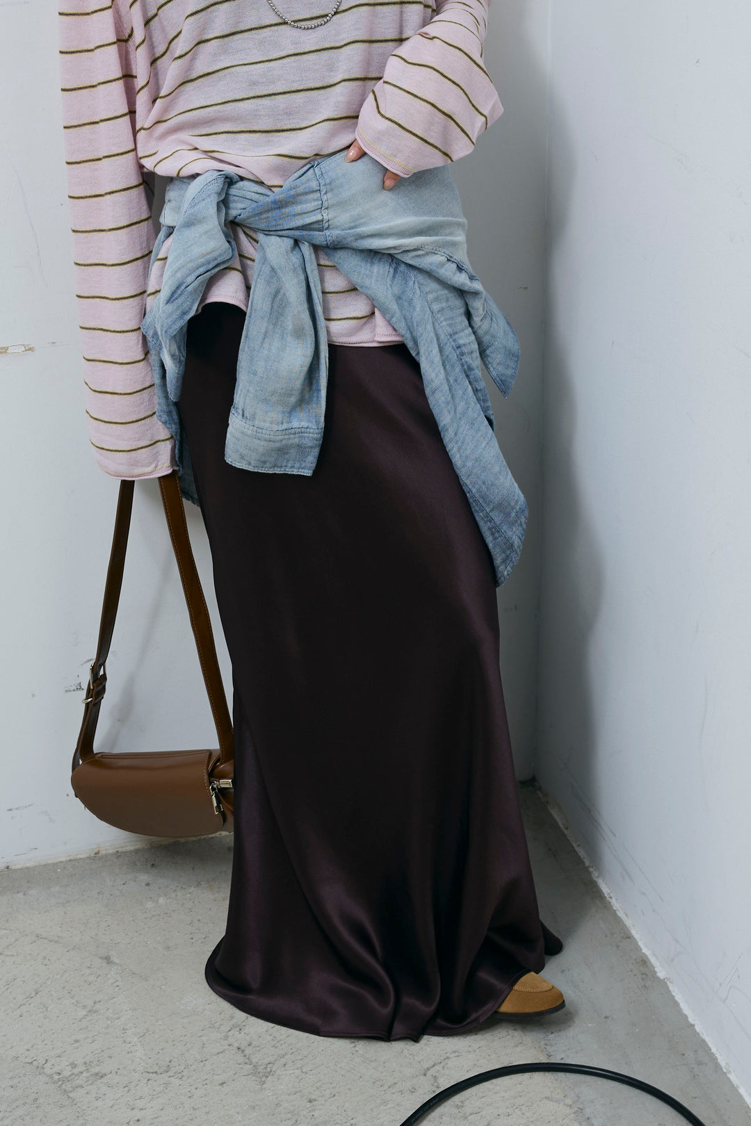 [予約/SET]シアールーズボーダーニット+サテンナロースカート(2set)