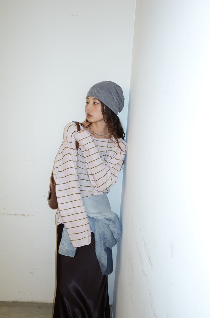 [予約/SET]シアールーズボーダーニット+サテンナロースカート(2set)