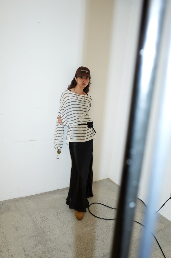 [予約/SET]シアールーズボーダーニット+サテンナロースカート(2set)