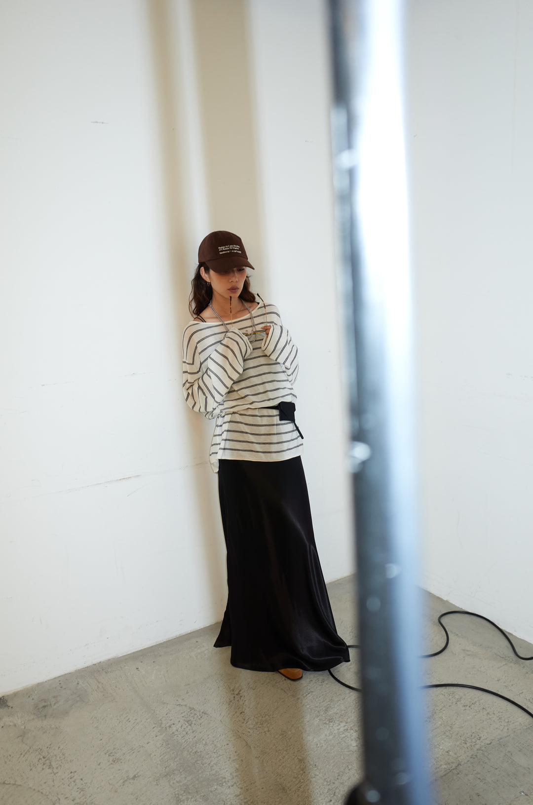 [予約/SET]シアールーズボーダーニット+サテンナロースカート(2set)