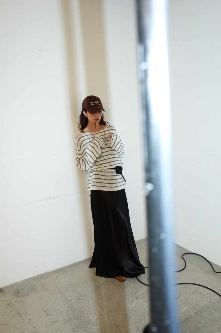 [予約/SET]シアールーズボーダーニット+サテンナロースカート(2set)