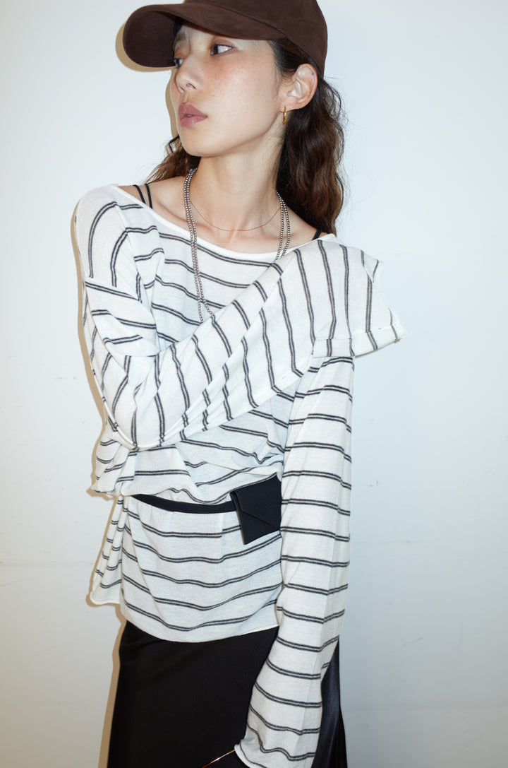 [予約/SET]シアールーズボーダーニット+サテンナロースカート(2set)