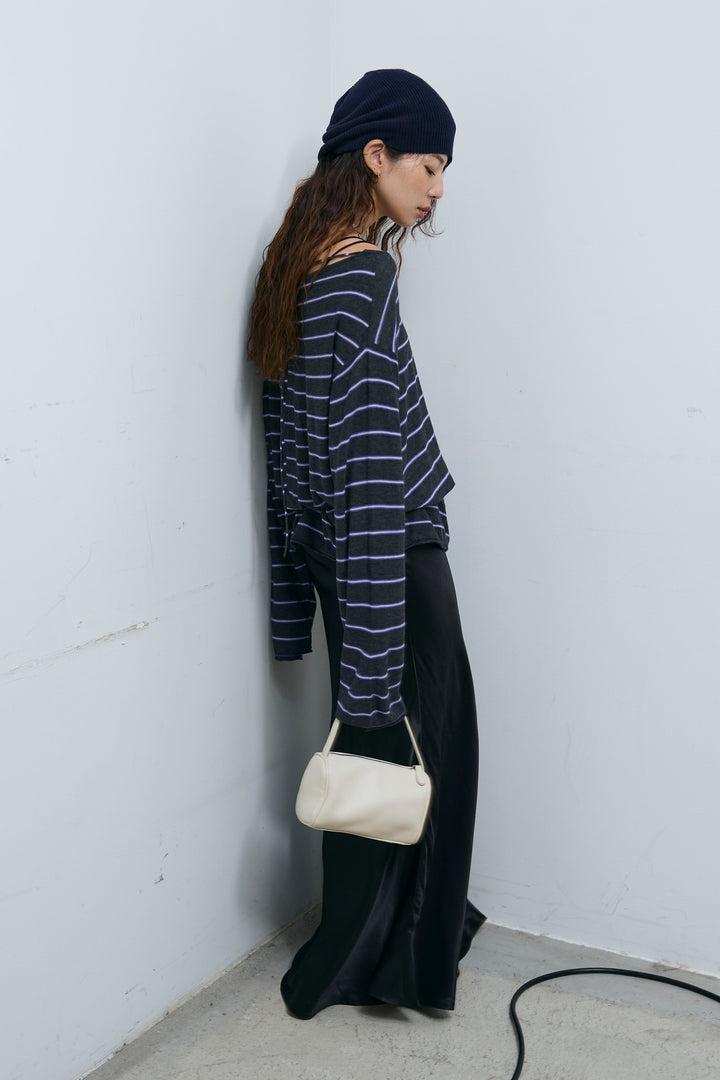 [予約/SET]シアールーズボーダーニット+サテンナロースカート(2set)