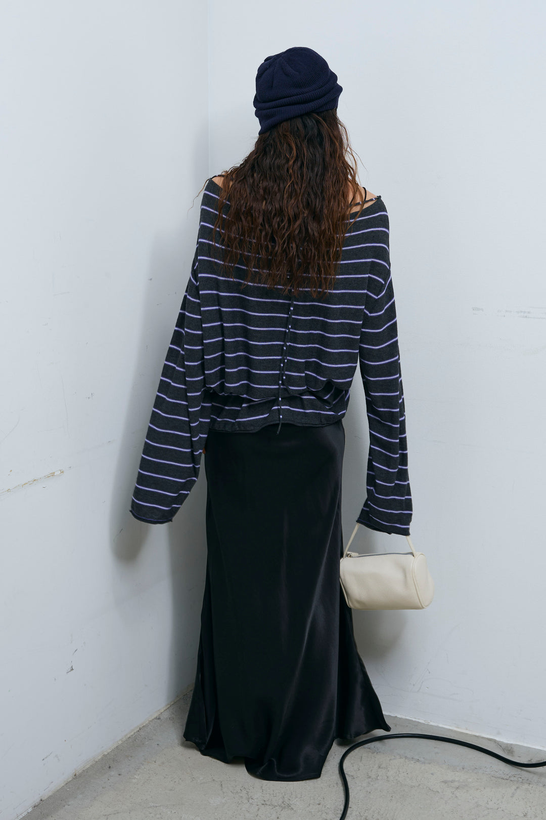 [予約/SET]シアールーズボーダーニット+サテンナロースカート(2set)