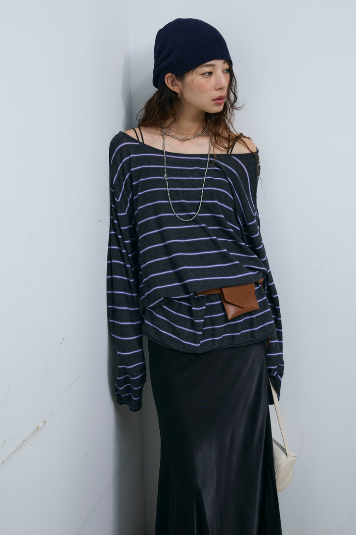 [予約/SET]シアールーズボーダーニット+サテンナロースカート(2set)