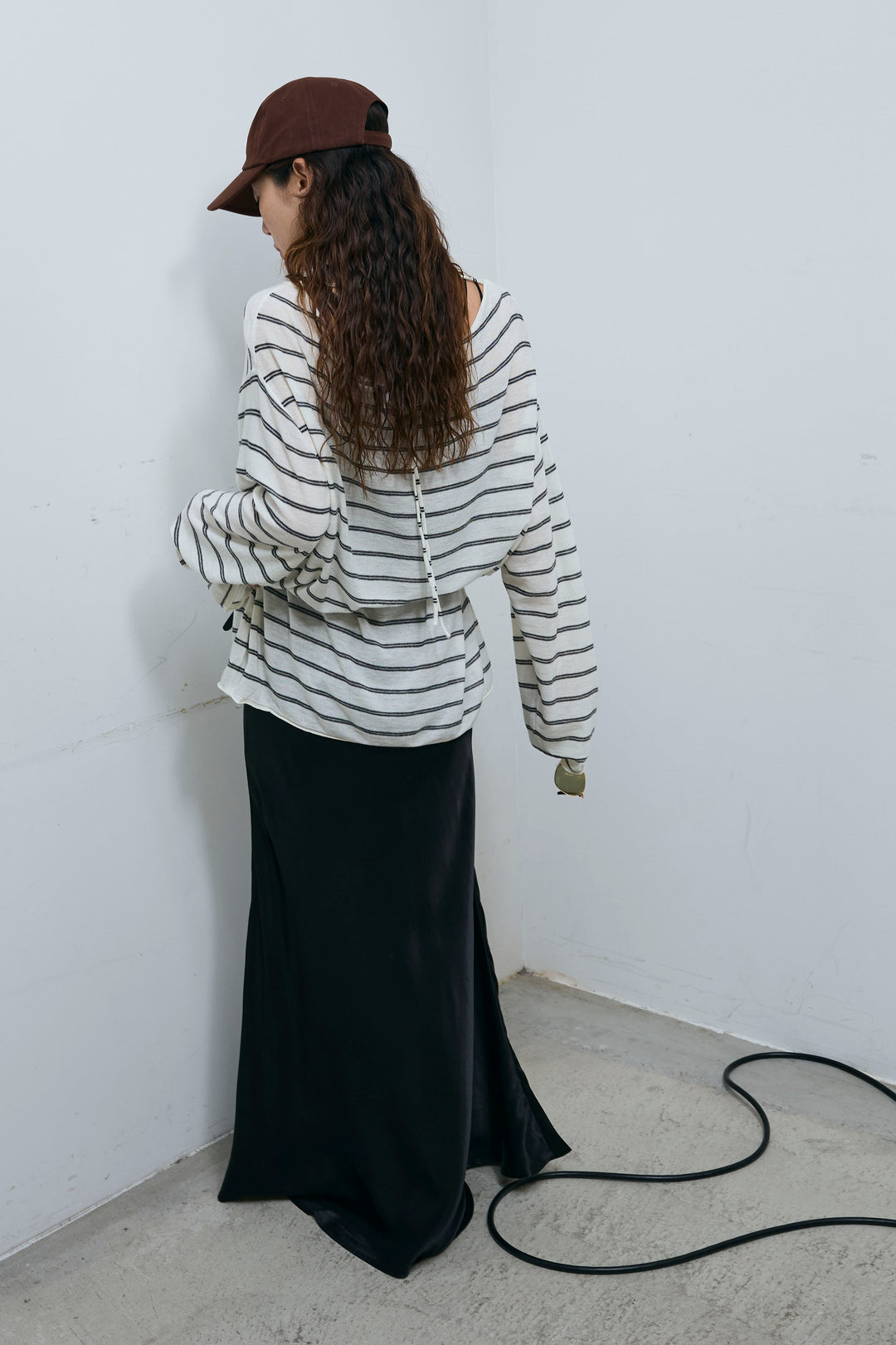 [予約/SET]シアールーズボーダーニット+サテンナロースカート(2set)