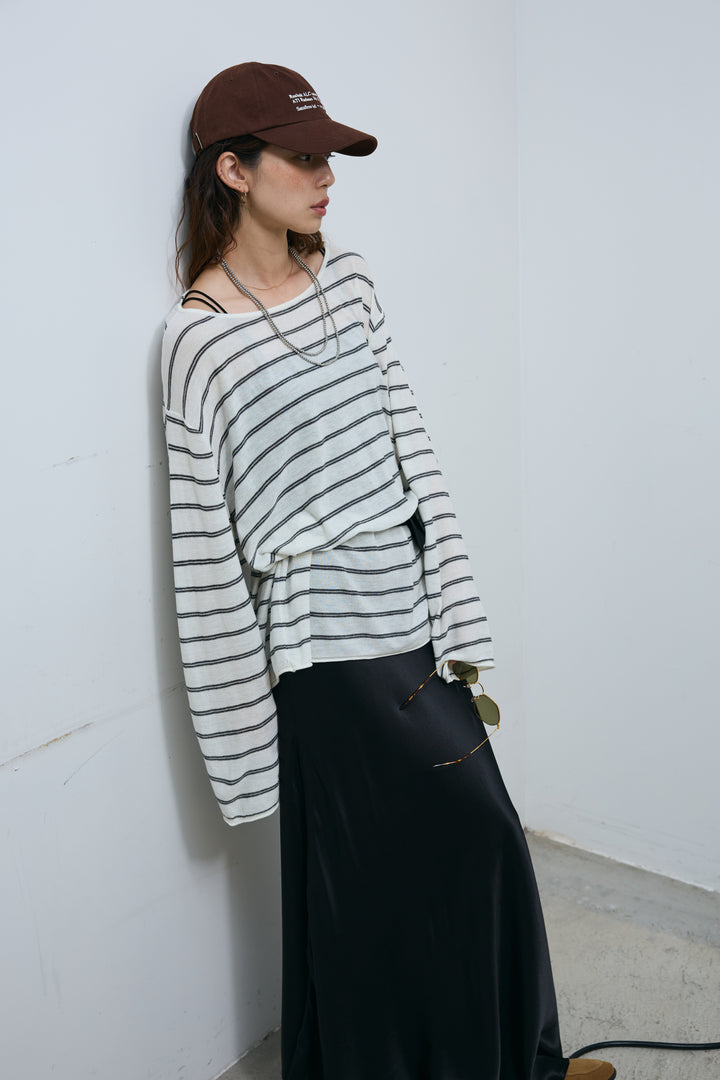 [予約/SET]シアールーズボーダーニット+サテンナロースカート(2set)