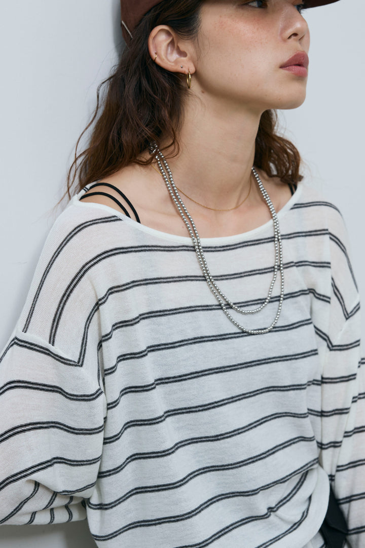 [予約/SET]シアールーズボーダーニット+サテンナロースカート(2set)