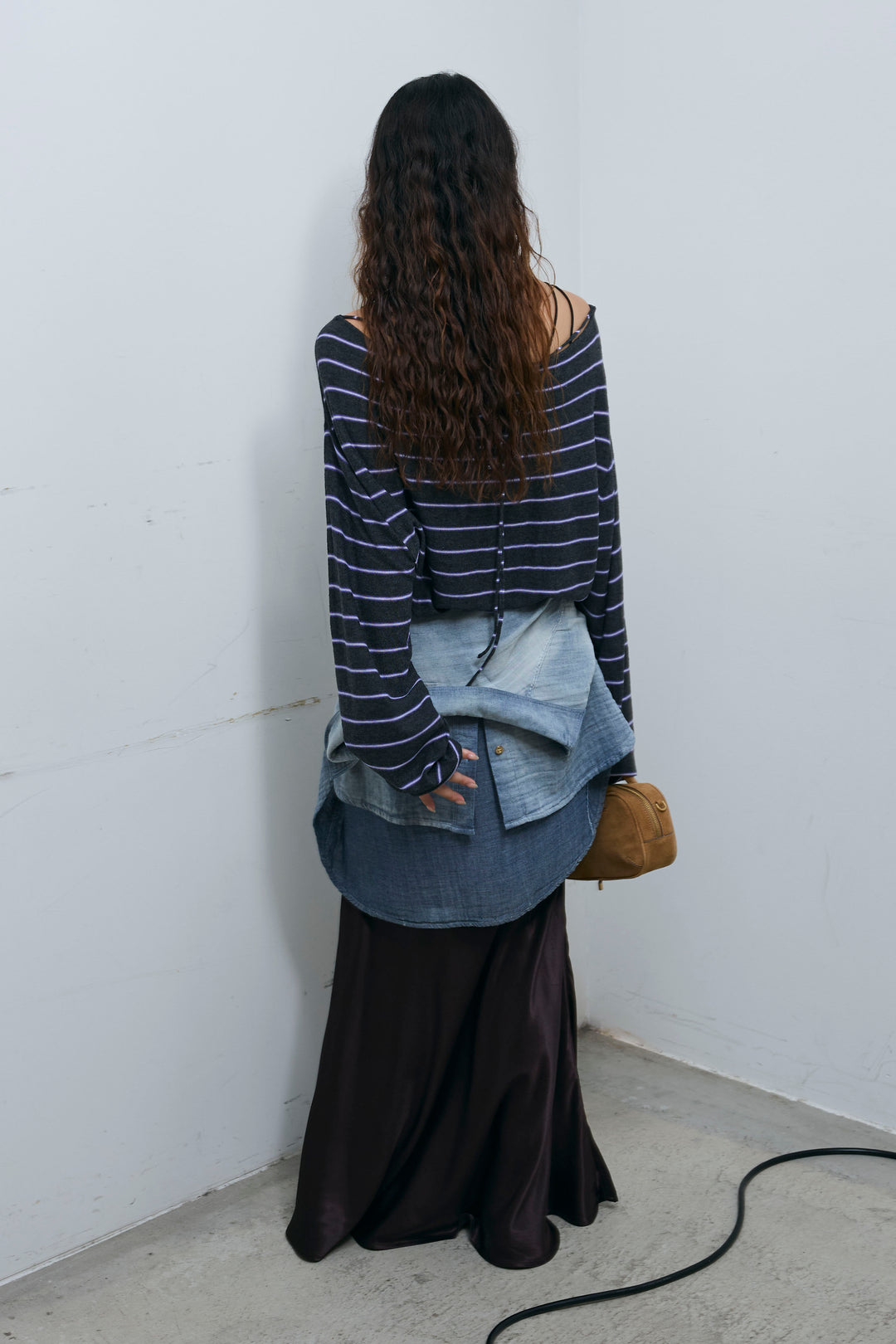 [予約/SET]シアールーズボーダーニット+サテンナロースカート(2set)