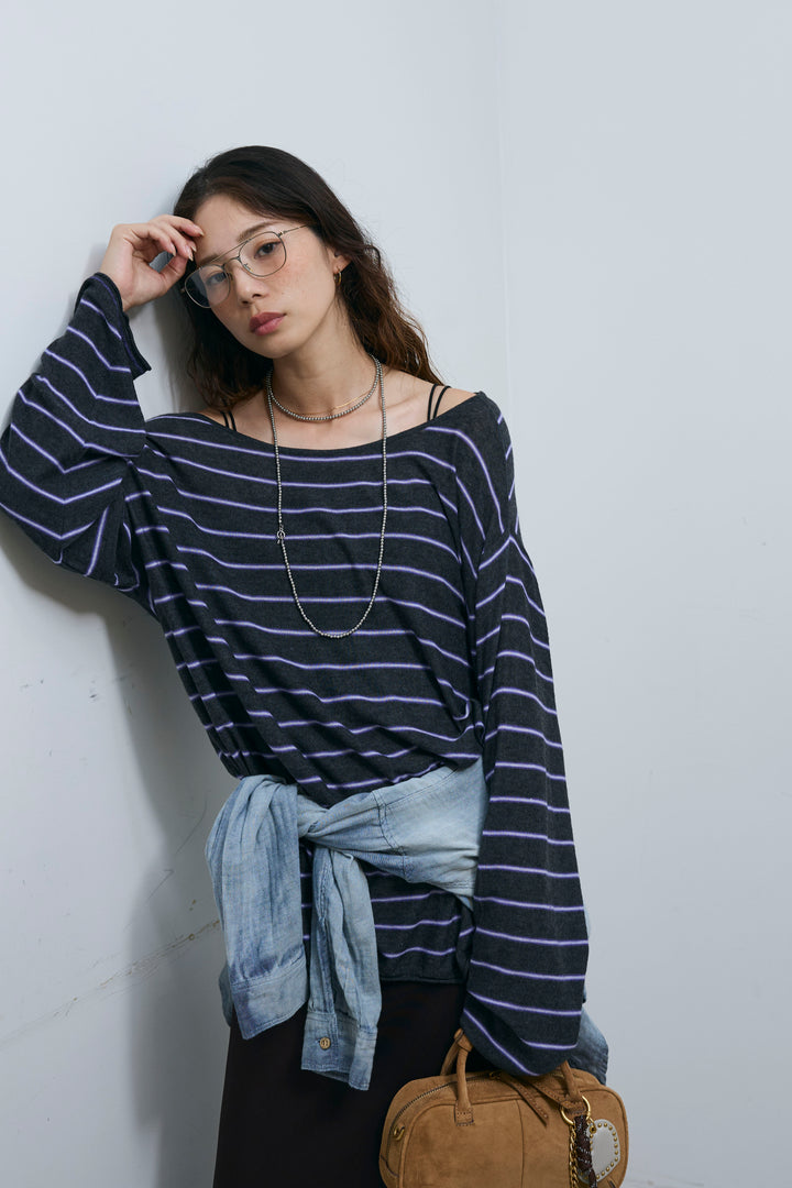 [予約/SET]シアールーズボーダーニット+サテンナロースカート(2set)