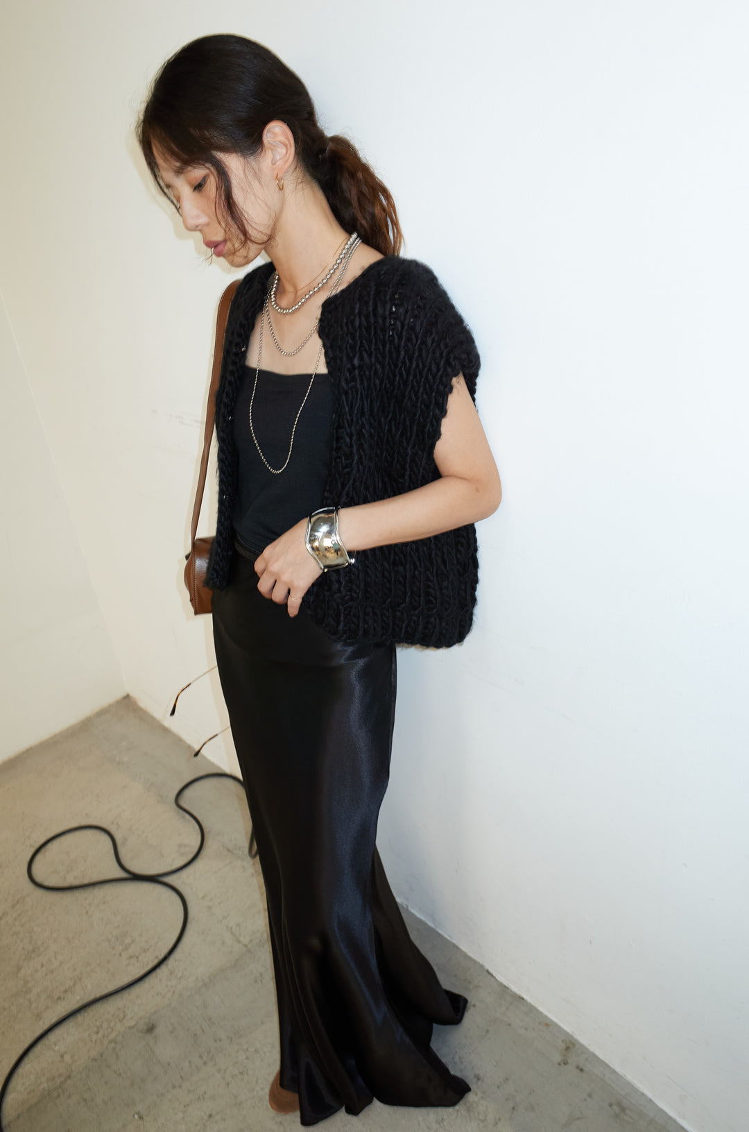 [予約/SET]ハンドニットロービングベスト+サテンナロースカート(2set)