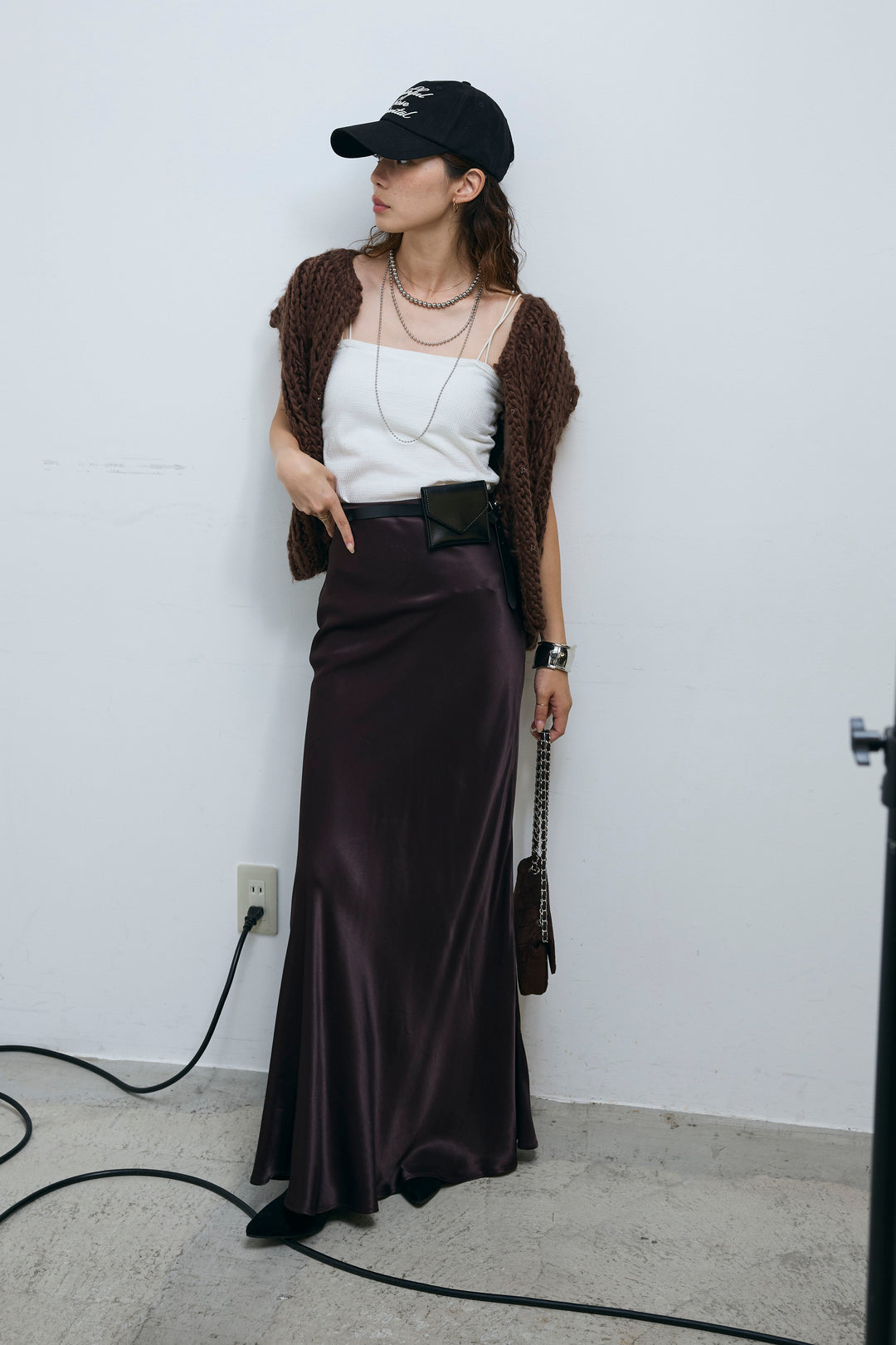 [予約/SET]ハンドニットロービングベスト+サテンナロースカート(2set)