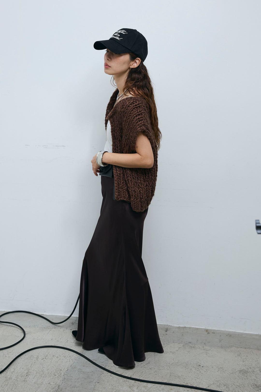 [予約/SET]ハンドニットロービングベスト+サテンナロースカート(2set)