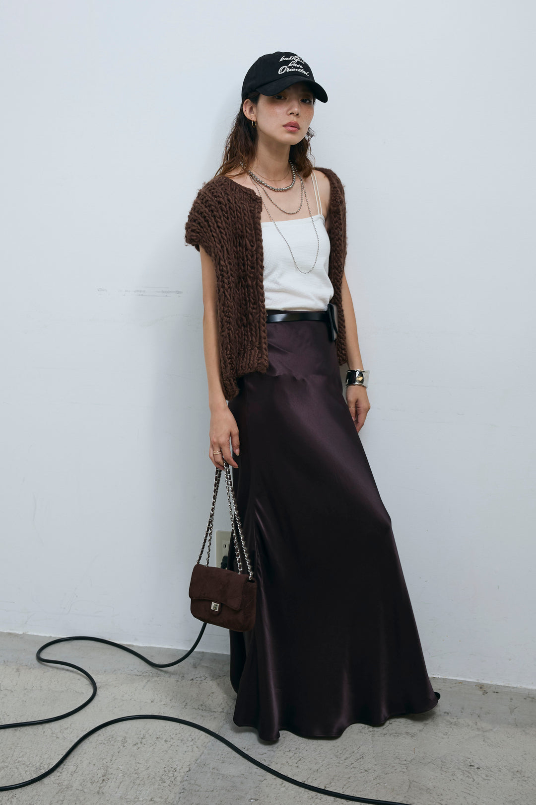 [予約/SET]ハンドニットロービングベスト+サテンナロースカート(2set)