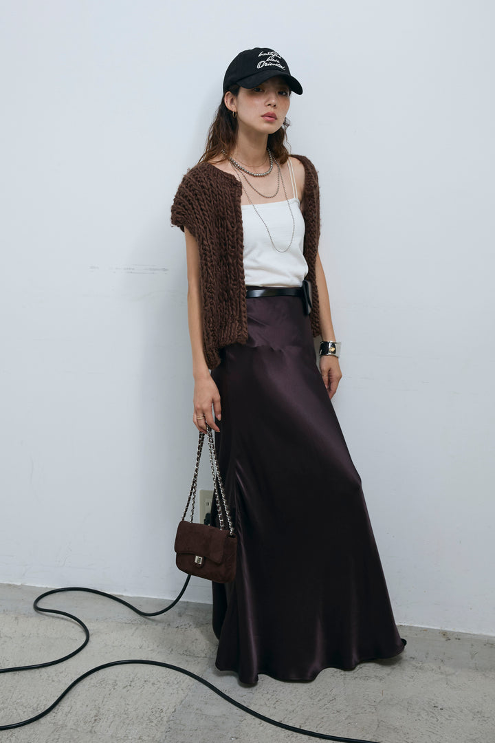 [予約/SET]ハンドニットロービングベスト+サテンナロースカート(2set)