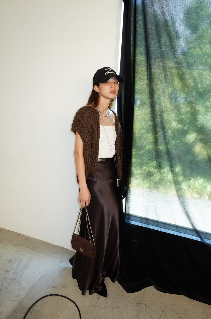 [予約/SET]ハンドニットロービングベスト+サテンナロースカート(2set)