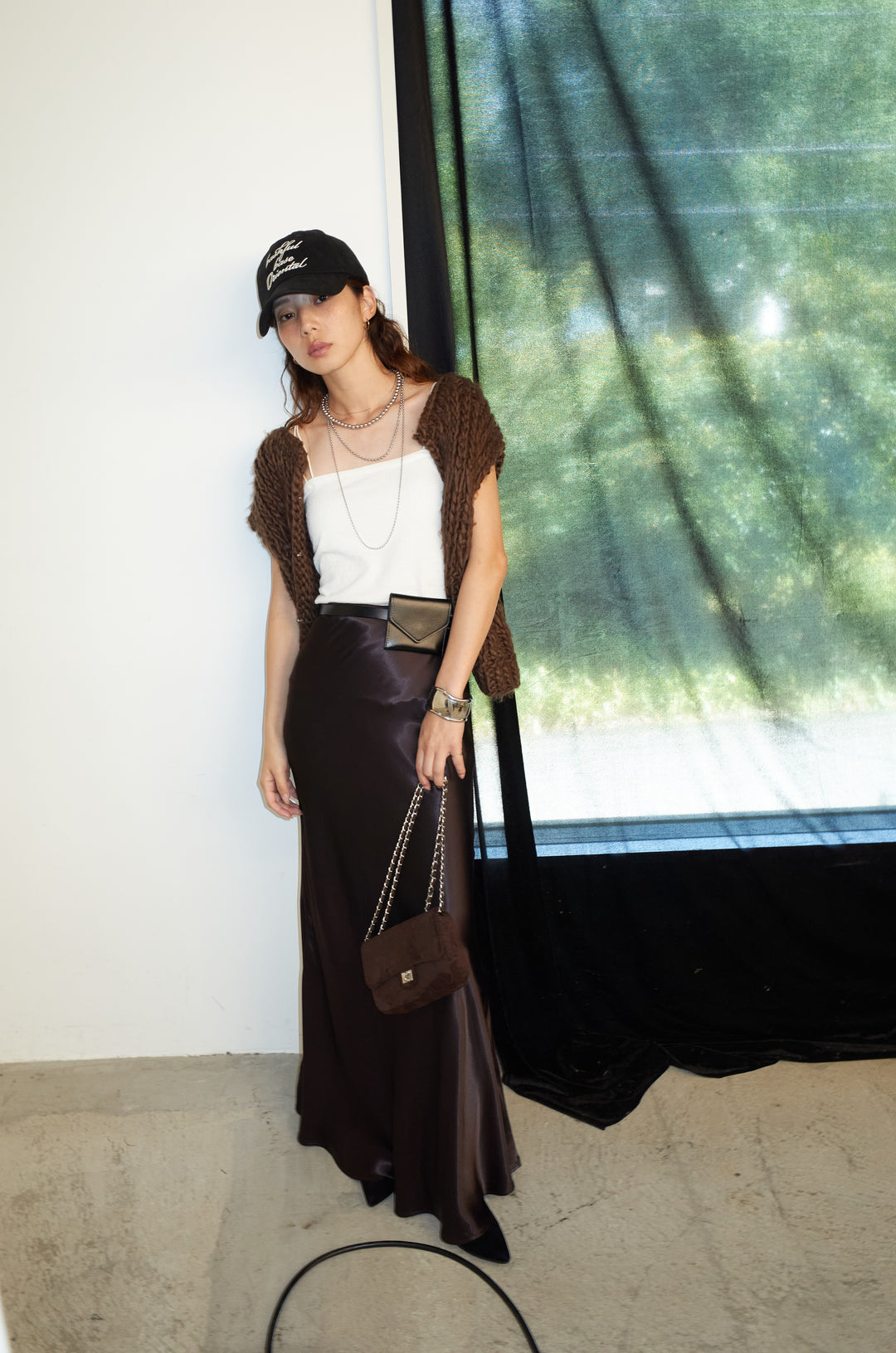 [予約/SET]ハンドニットロービングベスト+サテンナロースカート(2set)