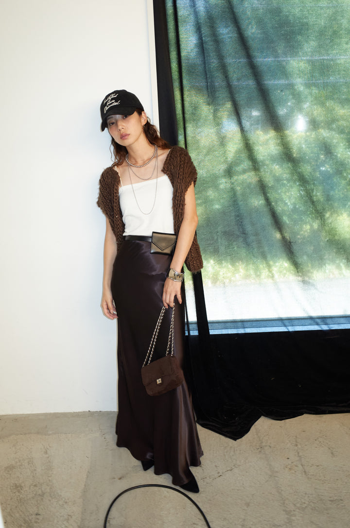 [予約/SET]ハンドニットロービングベスト+サテンナロースカート(2set)