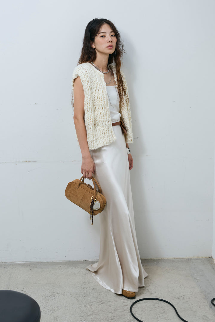 [予約/SET]ハンドニットロービングベスト+サテンナロースカート(2set)