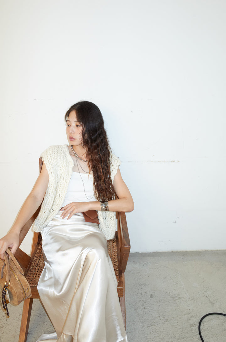 [予約/SET]ハンドニットロービングベスト+サテンナロースカート(2set)