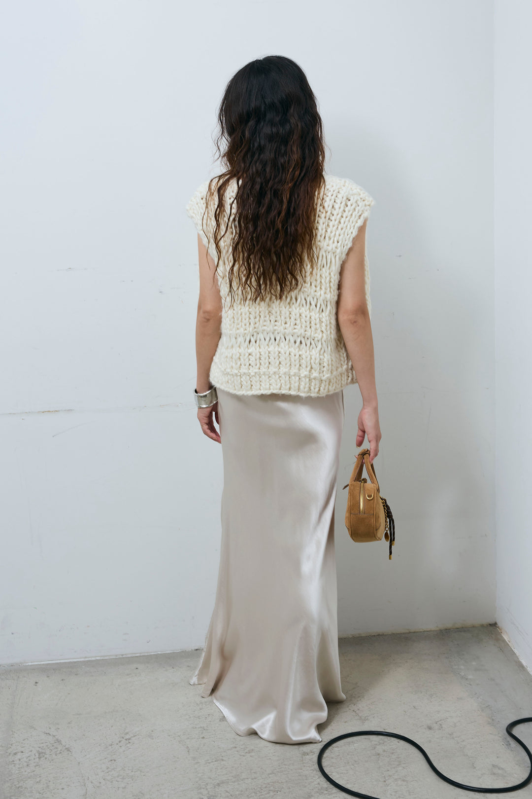 [予約/SET]ハンドニットロービングベスト+サテンナロースカート(2set)