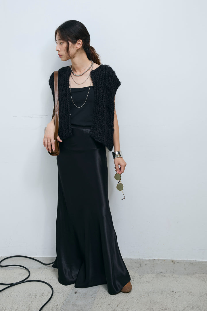 [予約/SET]ハンドニットロービングベスト+サテンナロースカート(2set)