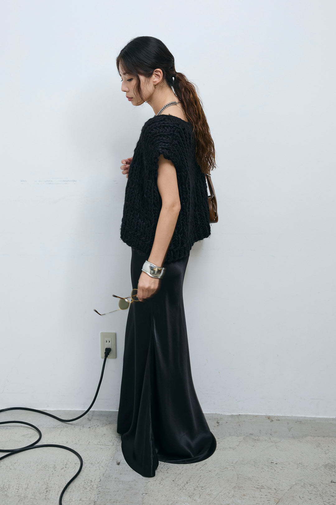 [予約/SET]ハンドニットロービングベスト+サテンナロースカート(2set)