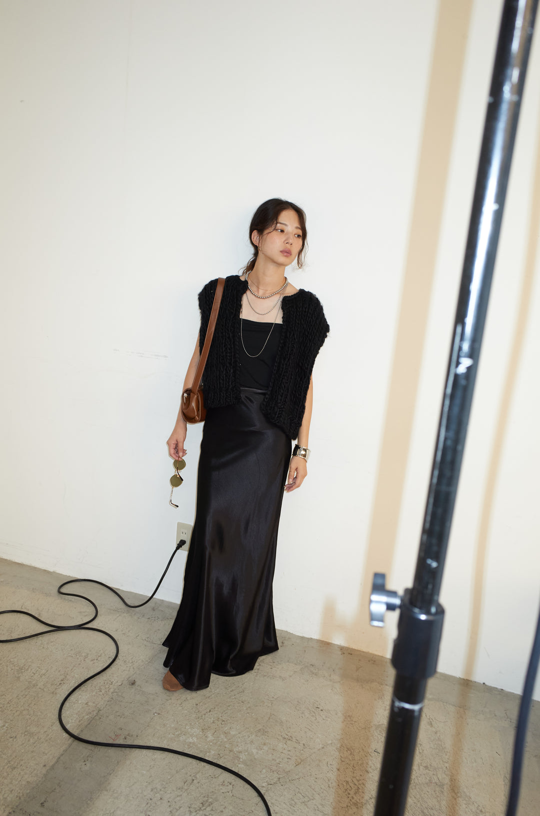 [予約/SET]ハンドニットロービングベスト+サテンナロースカート(2set)