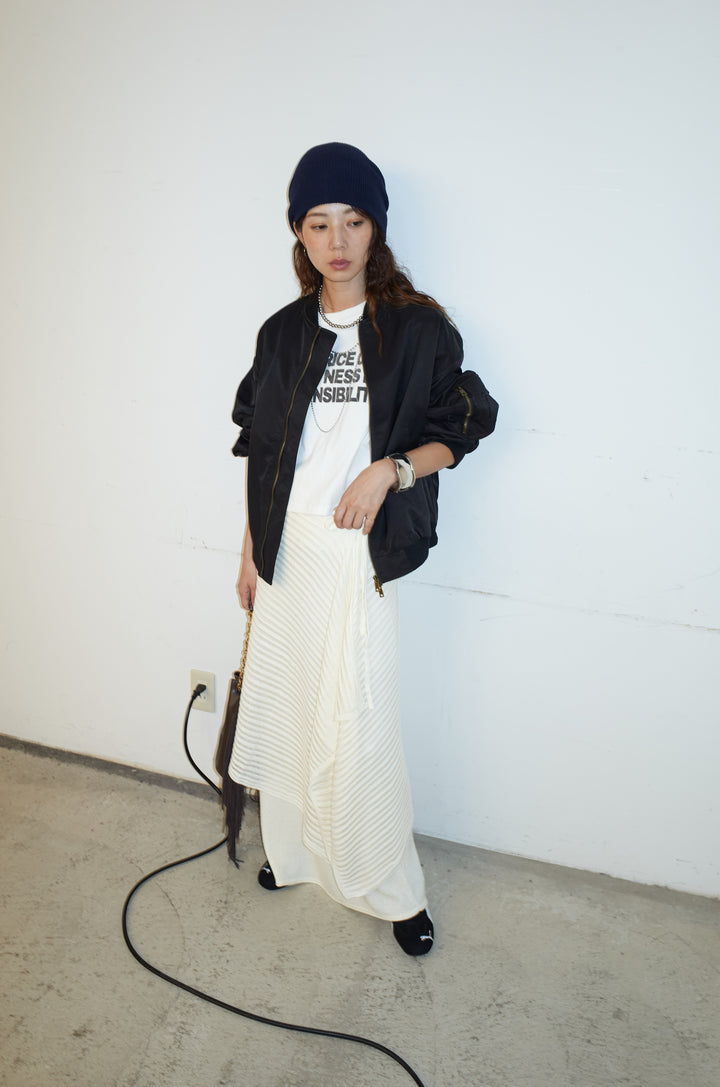 [予約/SET]袖ボリュームMA1+ピグメントロゴショート丈T+ニットマキシスカート(3set)