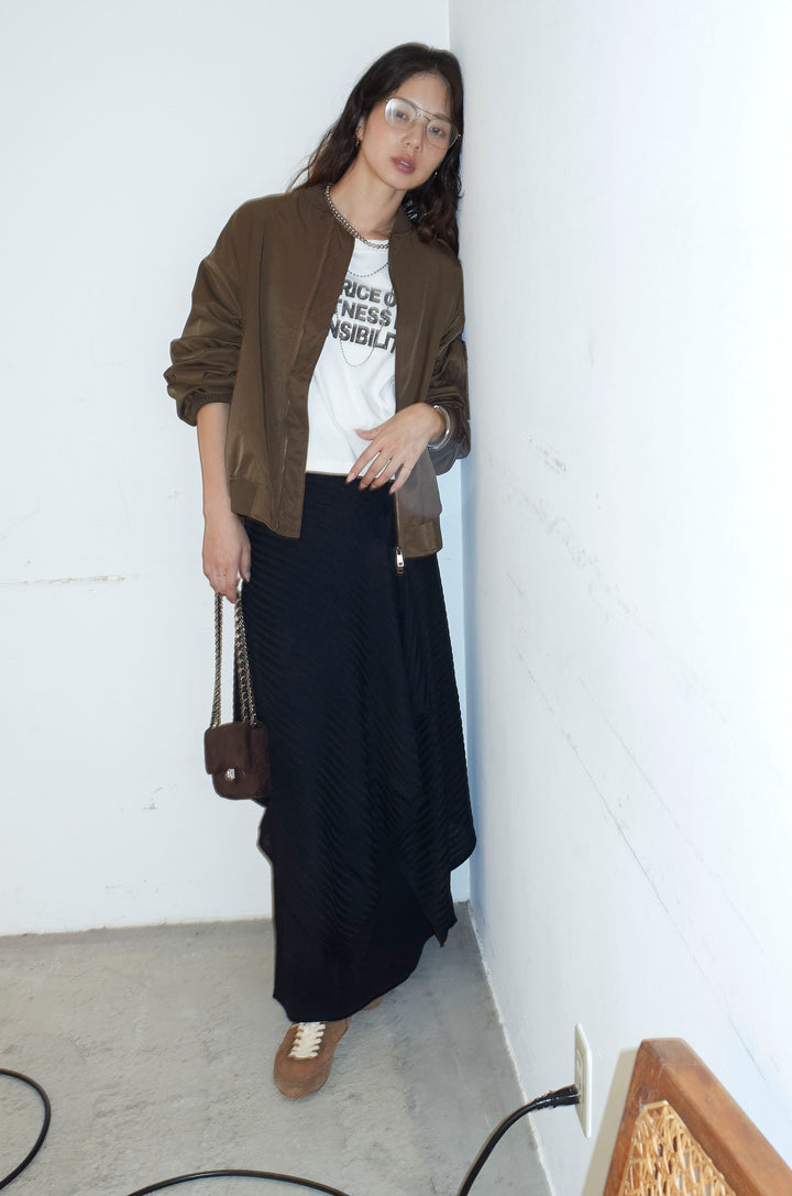 [予約/SET]袖ボリュームMA1+ライン編みニットラップ+ニットマキシスカート(3set)