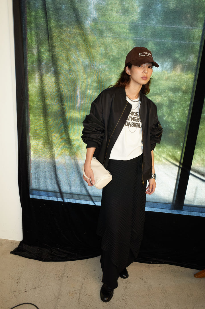 [予約/SET]袖ボリュームMA1+ピグメントロゴショート丈T+ニットマキシスカート(3set)