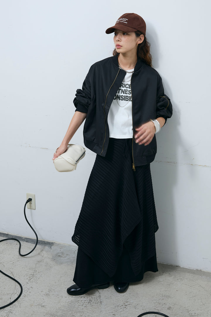 [予約/SET]袖ボリュームMA1+ピグメントロゴショート丈T+ニットマキシスカート(3set)