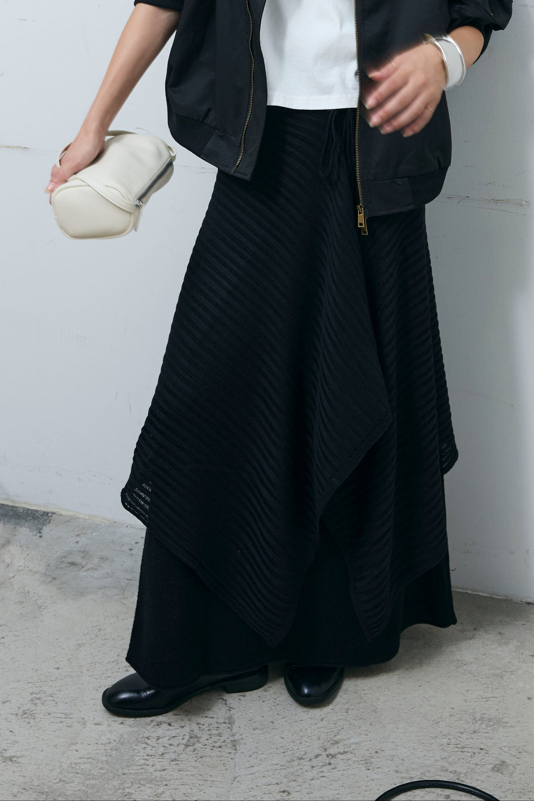 [予約/SET]ライン編みニットラップ+ニットマキシスカート(2set)