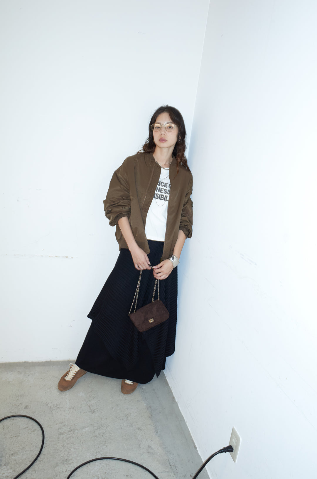 [予約/SET]袖ボリュームMA1+ピグメントロゴショート丈T+ニットマキシスカート(3set)