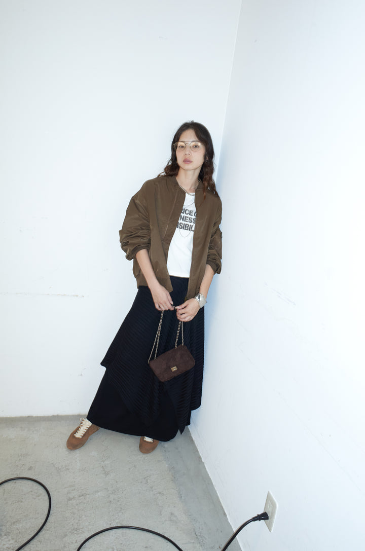 [予約/SET]袖ボリュームMA1+ライン編みニットラップ+ニットマキシスカート(3set)